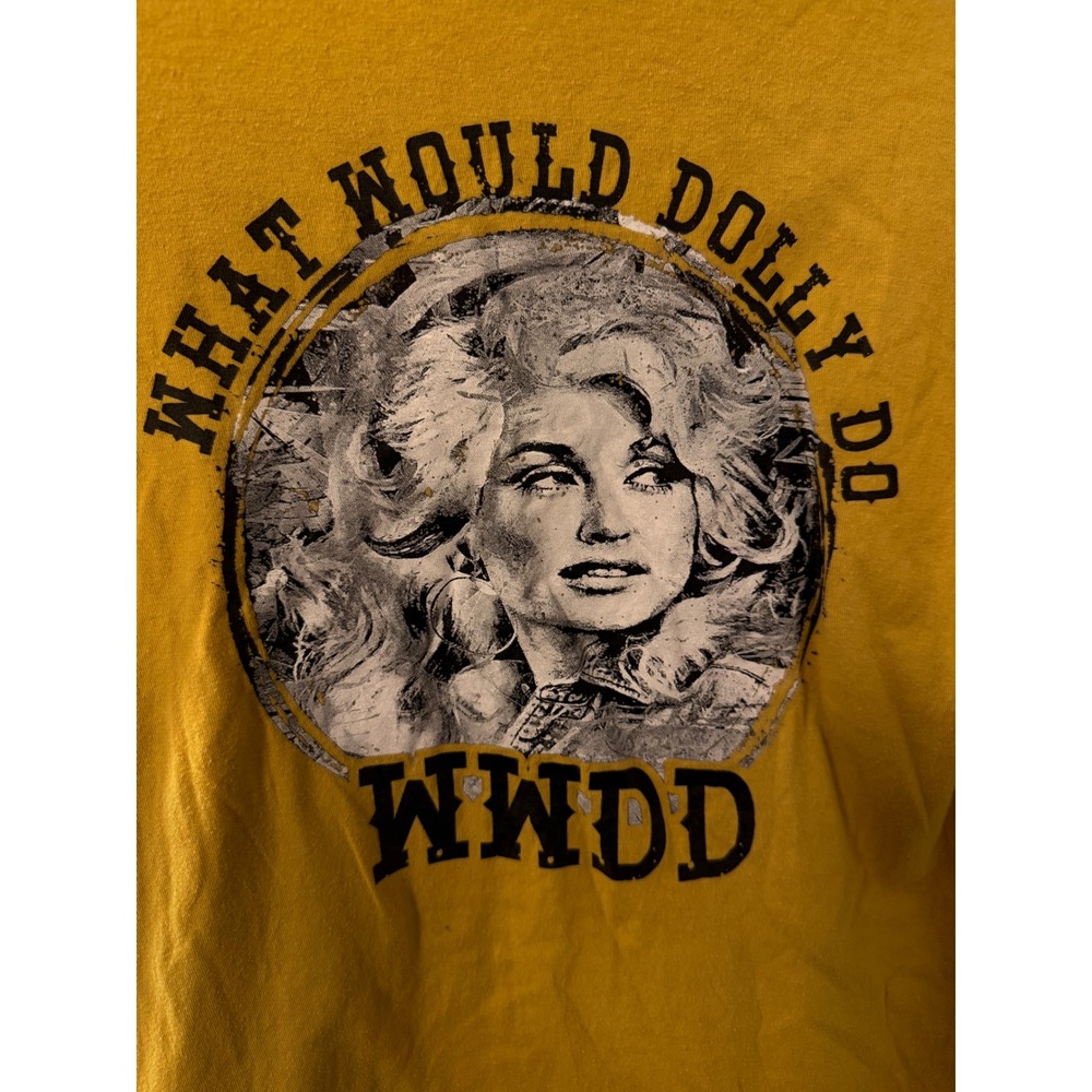 Dolly Parton WWDD What Would Dolly Do Graphic Tee Mustard Yellow Medium